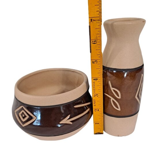 Vintage Saguaro Stoneware Studio Art Pottery Vase And Bowl Native American AZ - Picture 8 of 10